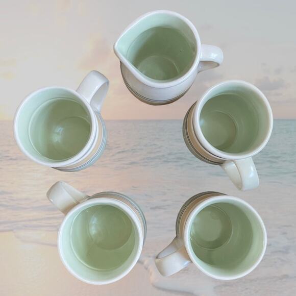 Pfaltzgraff Retired Key Largo Striped 4-Ct Stoneware Mugs and Creamer - Picture 6 of 12